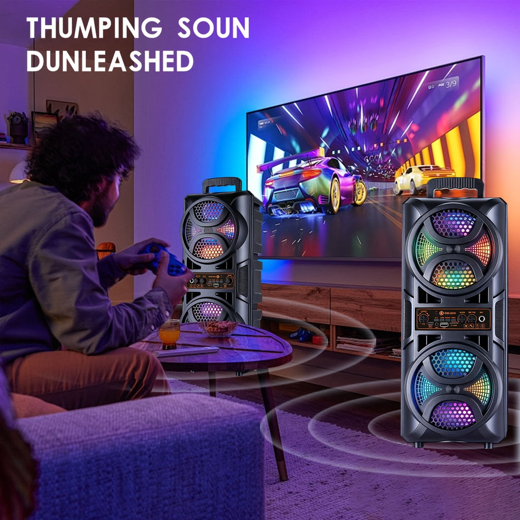 Portable Large Speaker with Subwoofer & Microphone for Karaoke, BT/USB/TF/AUX/FM/TWS Compatible, USB PartyBox with LED, for Parties, Theater, Ideal Gift for Birthdays & Christmas