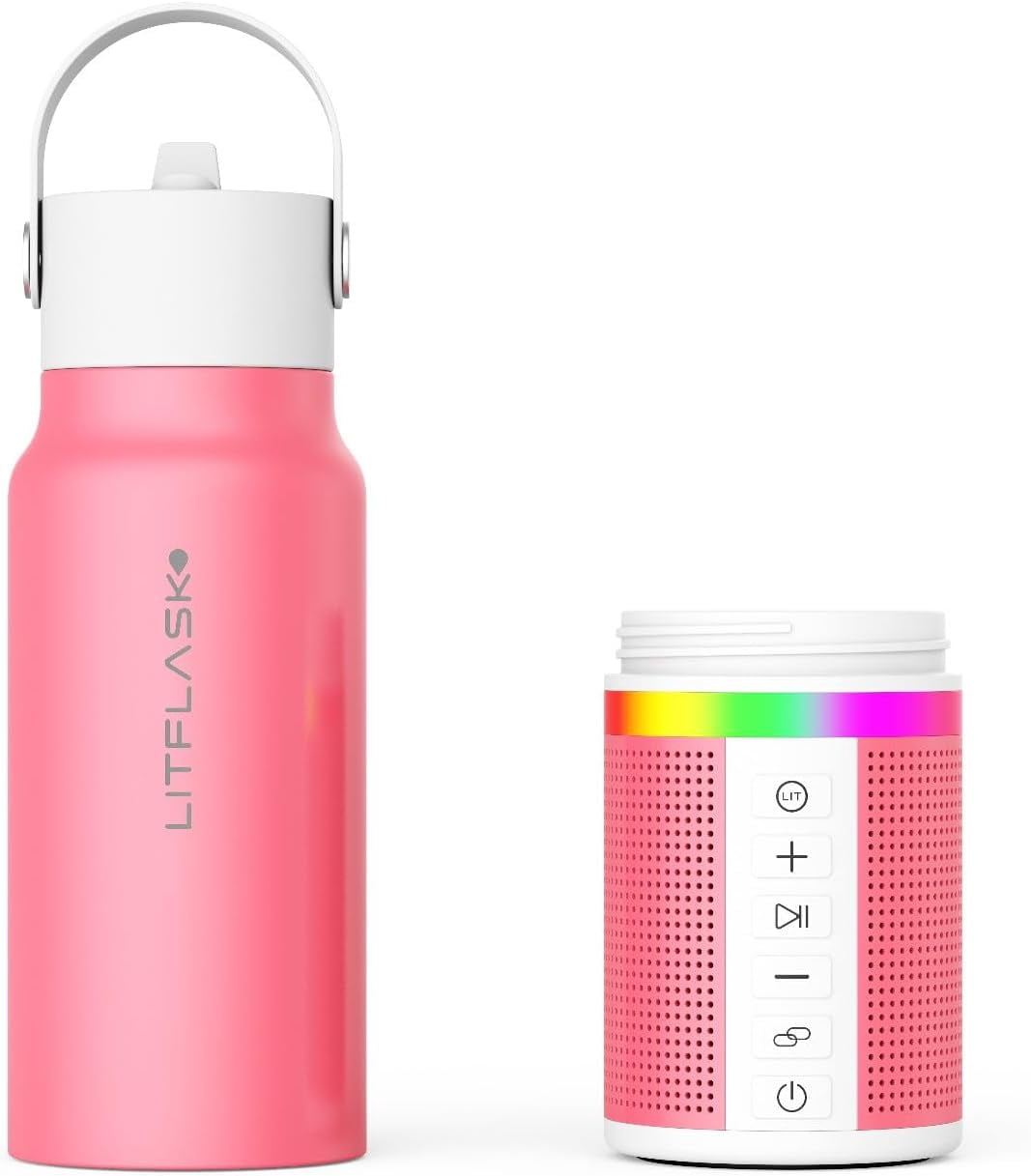 LITFLASK Smart Water Bottle with Premium Bluetooth Speaker, White, Portable Charger, LED Light, Stainless Steel, Mix & Match Colors, 20oz - Oprah's Favorite Things 2024
