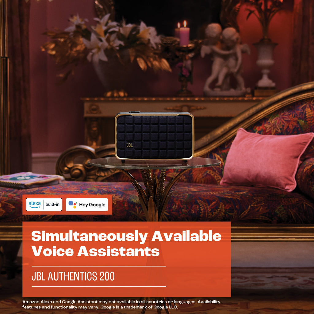 JBL Authentics 300 - Portable smart home speaker with Wi-Fi, Bluetooth and voice assistants with retro design. - Black