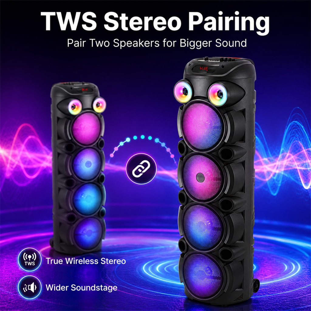Lohoms Triple 8" Bluetooth Party Speaker, Portable Karaoke Machine & Outdoor PA Sound System with Powerful Stereo Sound, LED Lights, Wireless Mic, TWS Pairing, FM, USB, TF & AUX