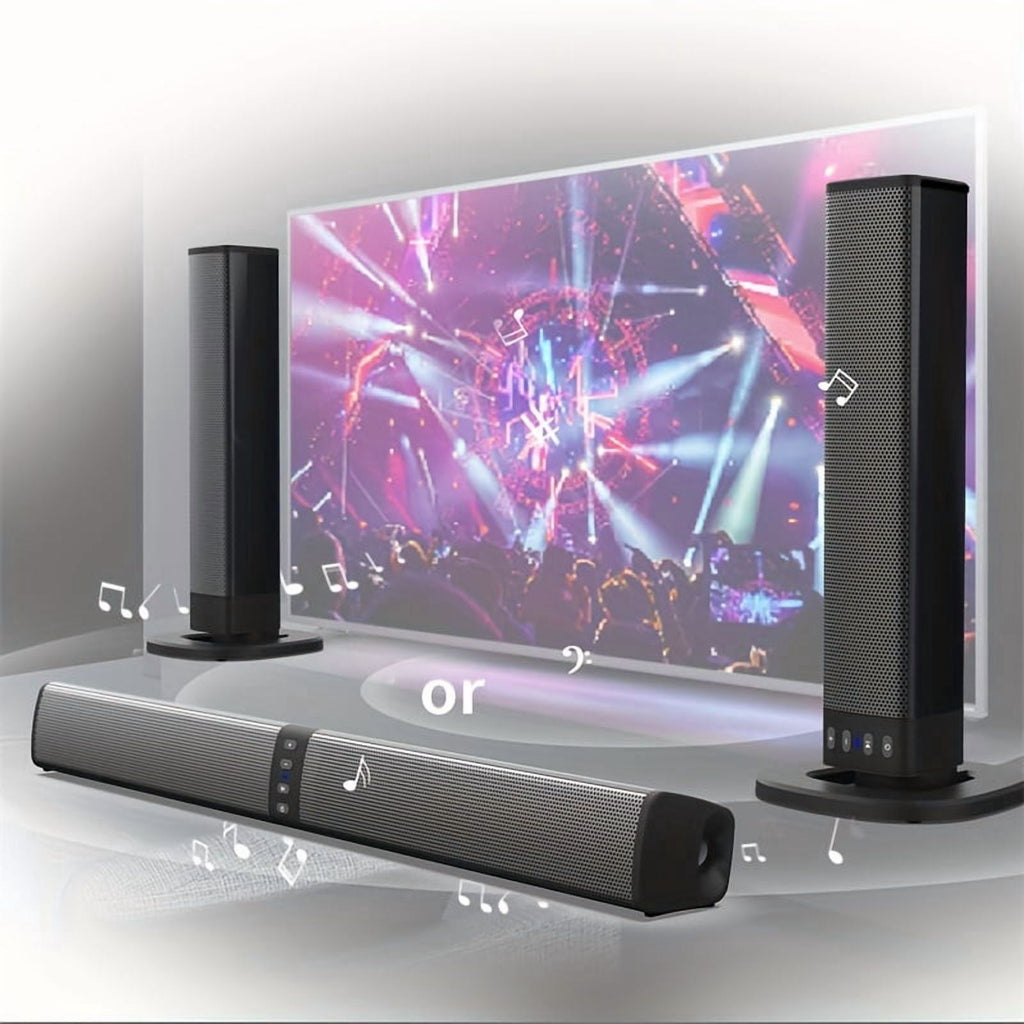 Stereo Bar Speaker for Smart TVs, 2-in-1 Wireless Subwoofer, Home Theater System, Bass Enhancement, Supports TF/AUX/FM/RCA/TWS, 2000mAh Battery, for DVD/TV/PC/Phone/Games