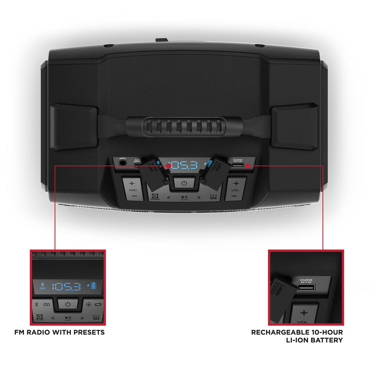 ION Audio Tailgater TD Rugged Bluetooth Portable Speaker, IPX5 Water-Resistant, 1 Speaker, Black