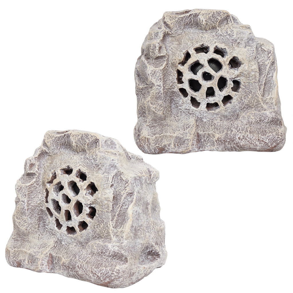 Alpine Corporation Waterproof Bluetooth Solar-Powered Outdoor Wireless Rock Speakers, Set of 2