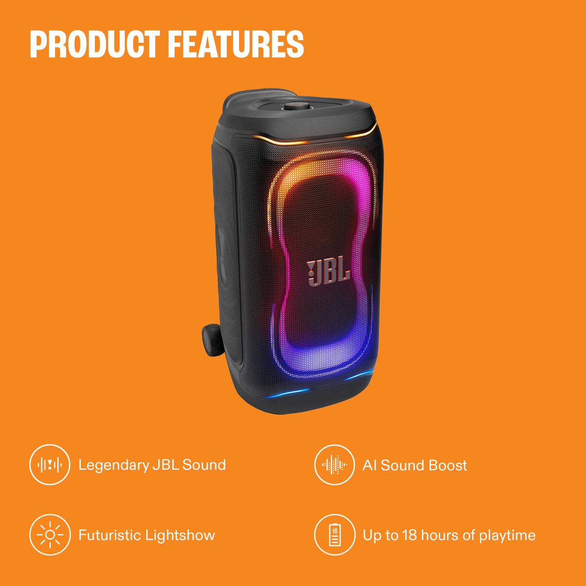 JBL PartyBox 330 - Portable party speaker with JBL legendary sound, futuristic lighting, a telescopic handle and wide wheels. - Black