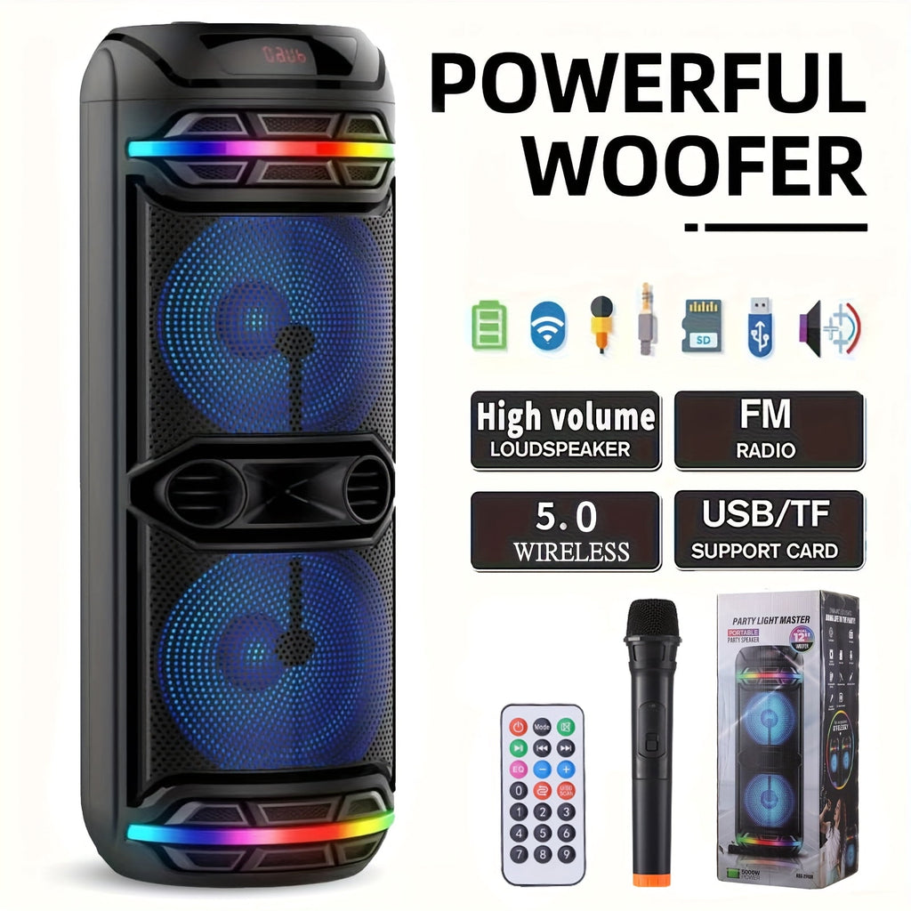 3000W Portable Speaker - Choose 6.5''/8''/10''/12'' Subwoofers - Heavy Bass w/LED Lights - 33ft Wireless Range - For Home/Party/Travel - FM Radio & Stereo Sound