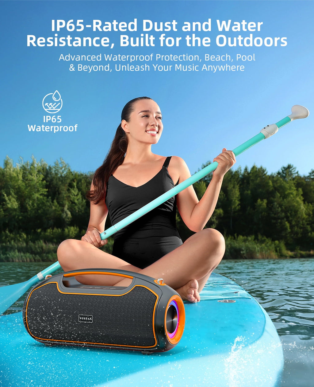 Portable Bluetooth Speaker 200W Peak Wireless, IP65 Waterproof Outdoor Speaker with Bass Boost, 24H Battery, TWS and USB/AUX/TF Input for Party