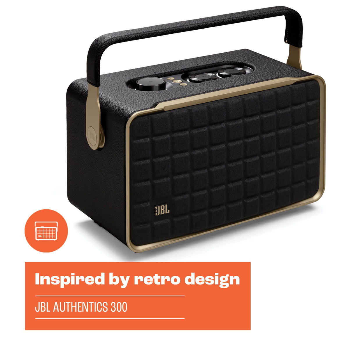 JBL Authentics 300 - Retro Style Wireless Bluetooth/WiFi Home Speaker, Built in Battery (4800mAh), Music Streaming Services via Built-in Wi-Fi, Built in Alexa and Google Assistant (White/Gold)