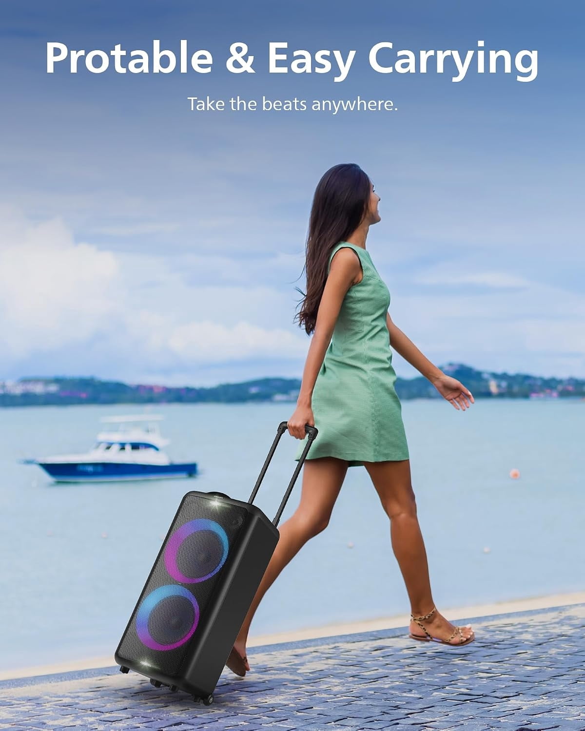 Restored Philips X5206 Portable Bluetooth Speaker with LED Lightning, Large Size, Black, TAX5206