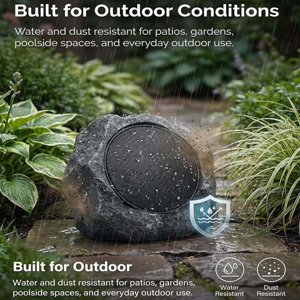 Solar Powered Rock Speakers, Outdoor Waterproof Bluetooth Stereo | High-Efficiency Solar & USB Charging, Realistic Resin Stone Design for Patio Garden Yard, 1 Piece, Dark Gray