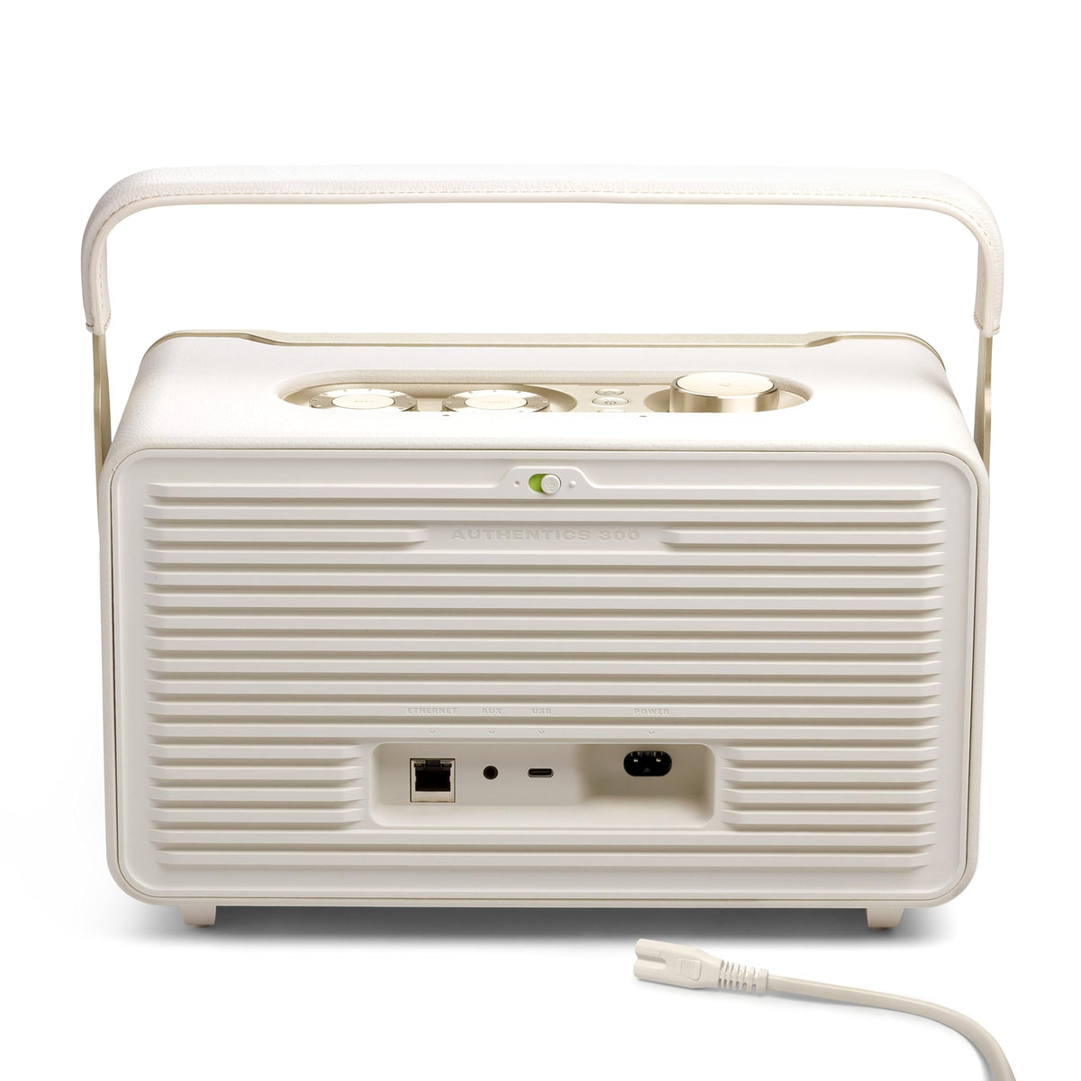 JBL Authentics 300 - Retro Style Wireless Bluetooth/WiFi Home Speaker, Built in Battery (4800mAh), Music Streaming Services via Built-in Wi-Fi, Built in Alexa and Google Assistant (White/Gold)