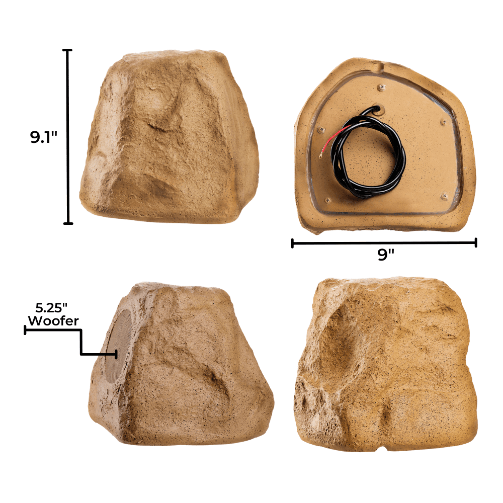 OSD Audio BTR150 5.25" Bluetooth Outdoor Rock Speaker Pair, 120W, Weather Resistant, Sandstone Canyon Brown