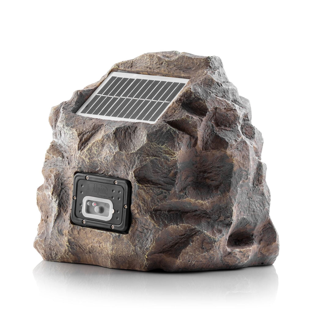 Alpine Corporation QLP542SLR-BR 11-in H Waterproof Bluetooth Solar-Powered Outdoor Rock Speaker – Wireless Portable Audio System with 50-ft Range, High-Fidelity Sound, Brown