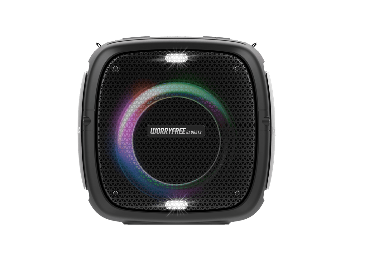 WorryFree Gadgets Portable Bluetooth Speaker with Two Microphones and Multicolor LED Lights, Wireless, 80W, Black