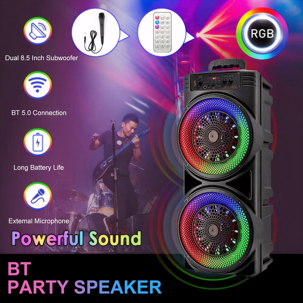 Bluetooth Speakers, Portable Wireless Loud Outdoor Home Party Bluetooth Speaker with Subwoofer, LED Colorful Lights, Microphone, Remote and Big Powerful Stereo Deep Bass Sound Boombox
