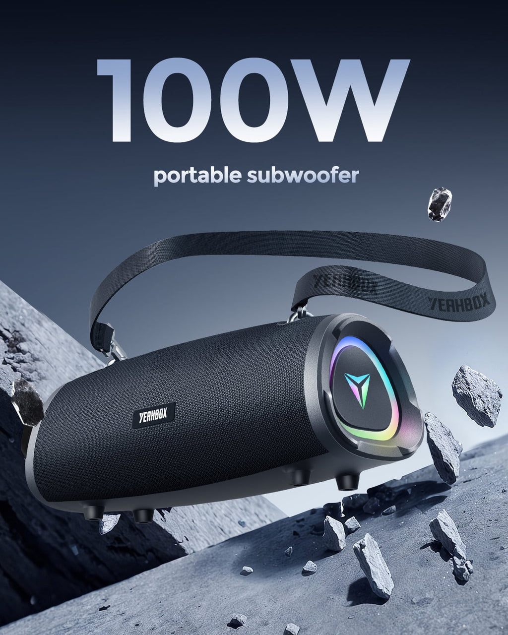 YEAHBOX Sonic Boom Portable Bluetooth Speaker, 120W Peak Power, Deep Bass Stereo Sound, RGB Light Show, Bluetooth 5.3 Wireless Speaker with AUX/TF Card & Shoulder Strap for Parties and Outdoor Use