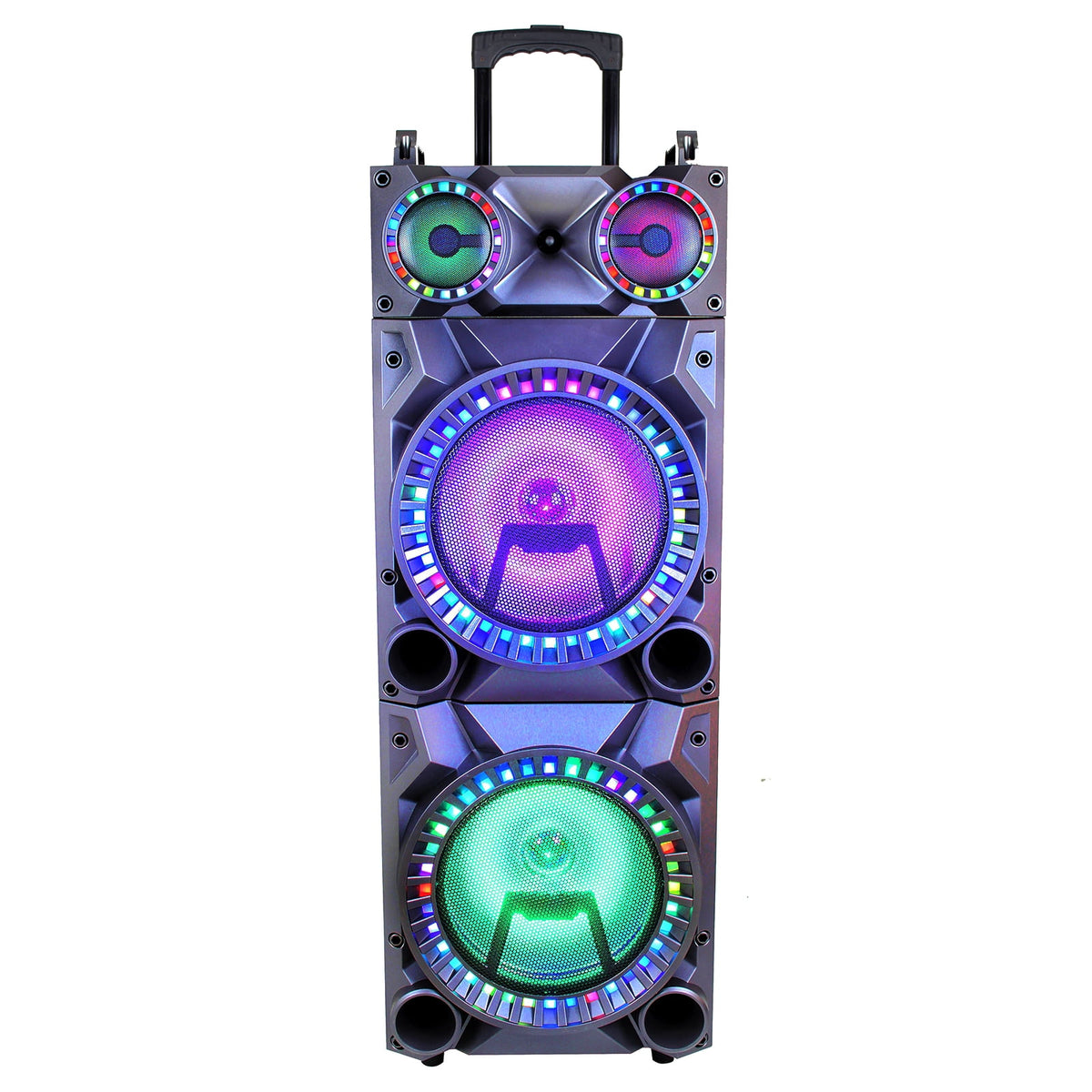 beFree Sound Rechargeable Bluetooth 12inch Double Subwoofer Portable Party Speaker with Dual Layer Reactive Party Lights, USB, SD and AUX Inputs with FM Radio