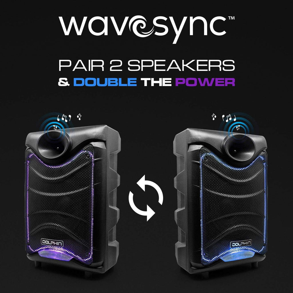 Dolphin SP-850RBT 8-in Portable Bluetooth Party Speaker with Mic, Lights, FM Radio, USB, Rechargeable Battery