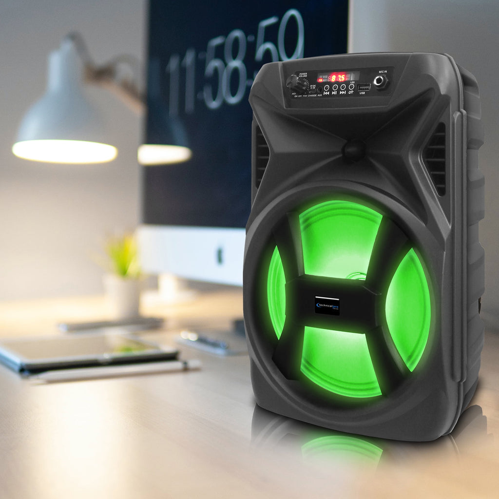 Technical Pro 8" Portable 500 Watts Bluetooth Speaker with Woofer and Tweeter, Festival PA LED Speaker, USB Card Input & True Wireless Stereo