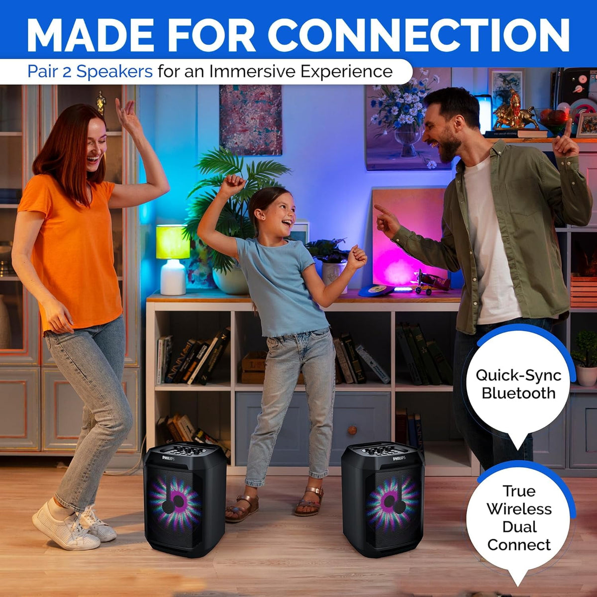 Philips Portable Bluetooth Party Speaker with 8-Inch Woofer and Dynamic Bass Boost, 30W, 7Hrs Play Time, USB-C, Black