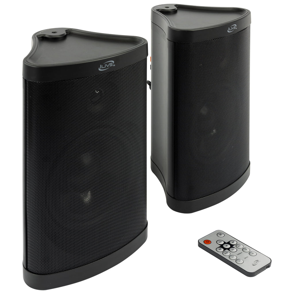 iLive Patio Indoor/Outdoor Bluetooth Wireless Water Resistant Speakers, Set of 2, ISBW763BDL, Black