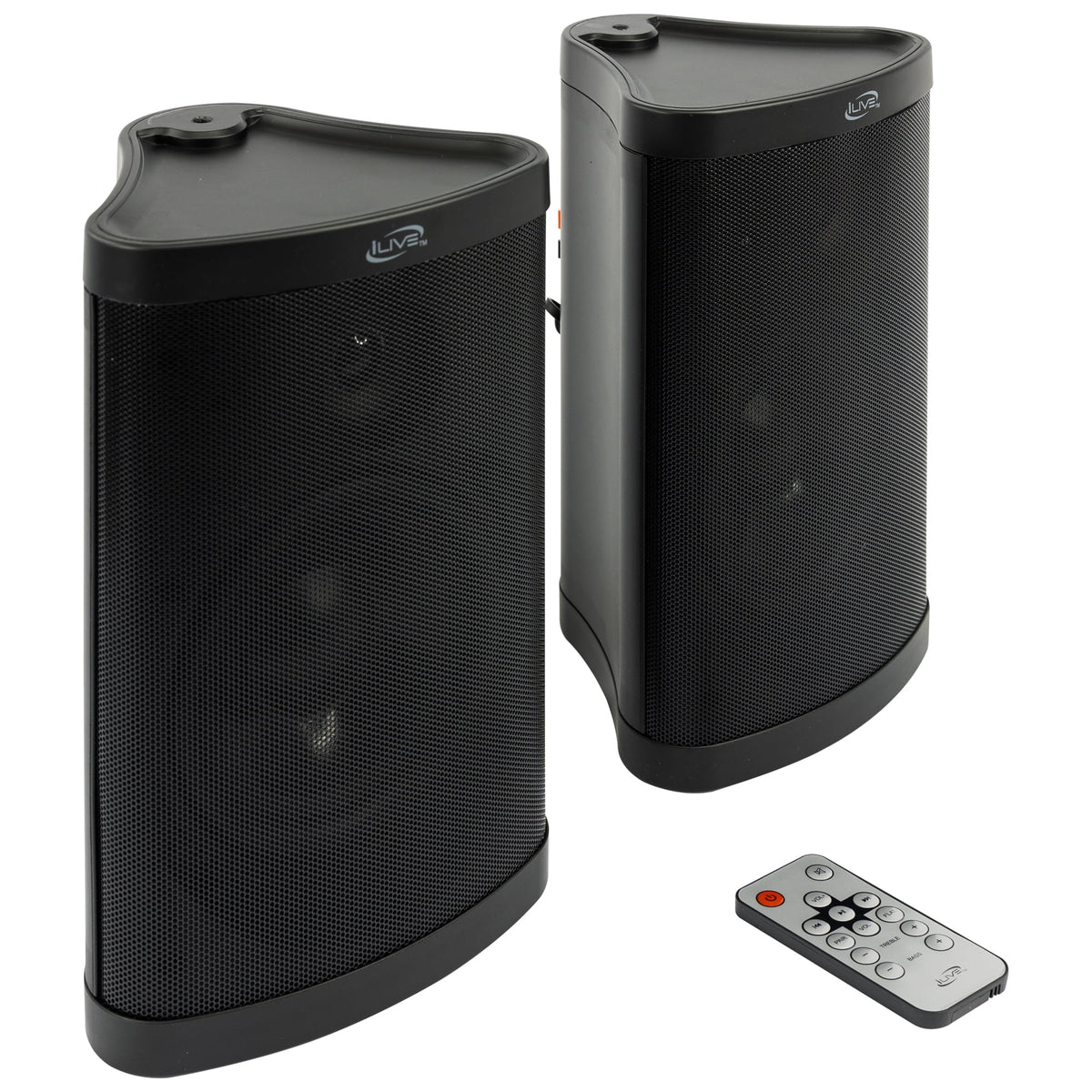 iLive Patio Indoor/Outdoor Bluetooth Wireless Water Resistant Speakers, Set of 2, ISBW763BDL, Black