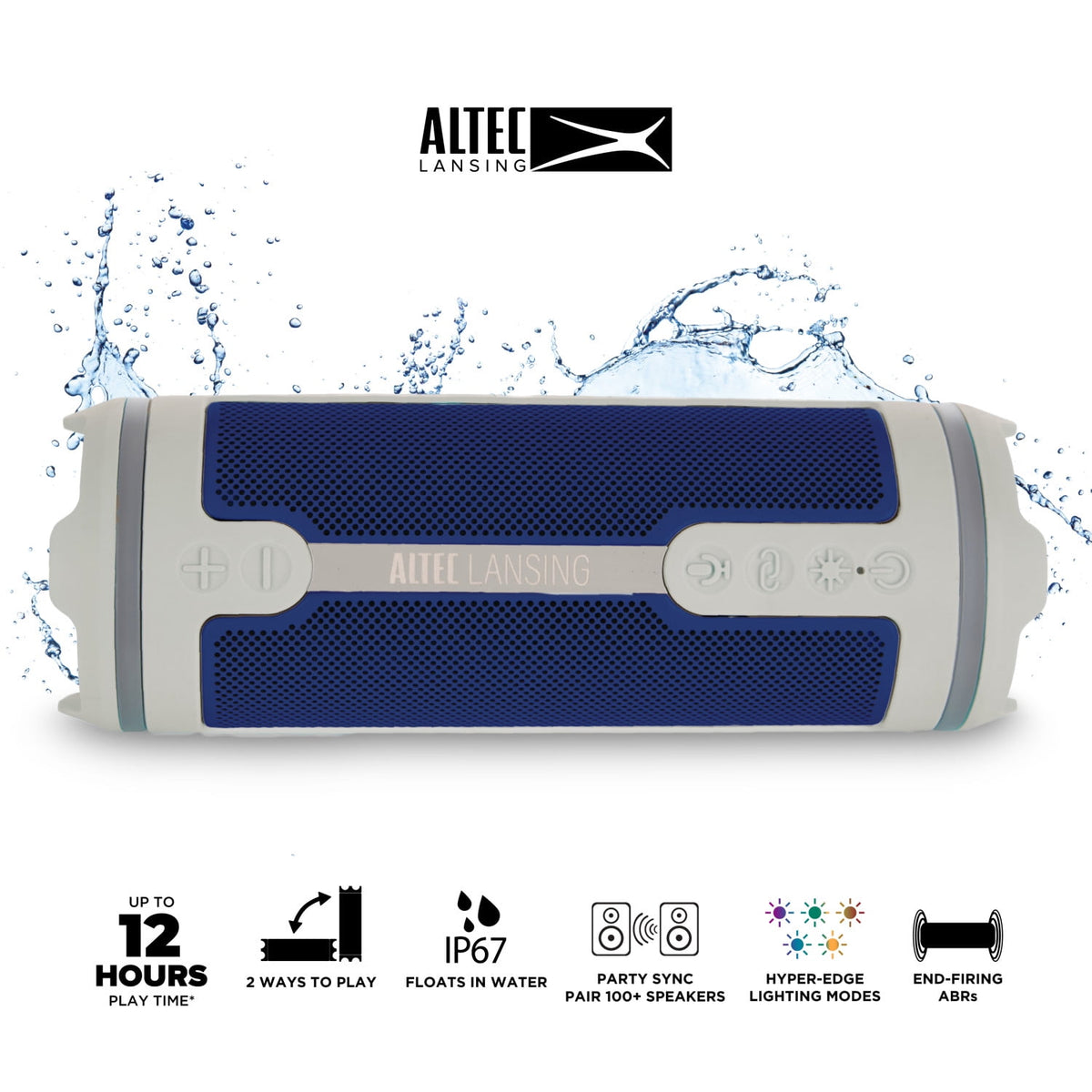 Altec Lansing HydraMOTION 2.0 Wireless Bluetooth Speaker, 16H Battery, RGB Lights, USB-C Quick Charge, IP67 Rated Waterproof Bluetooth Speaker, Mountable, Voice Assistant