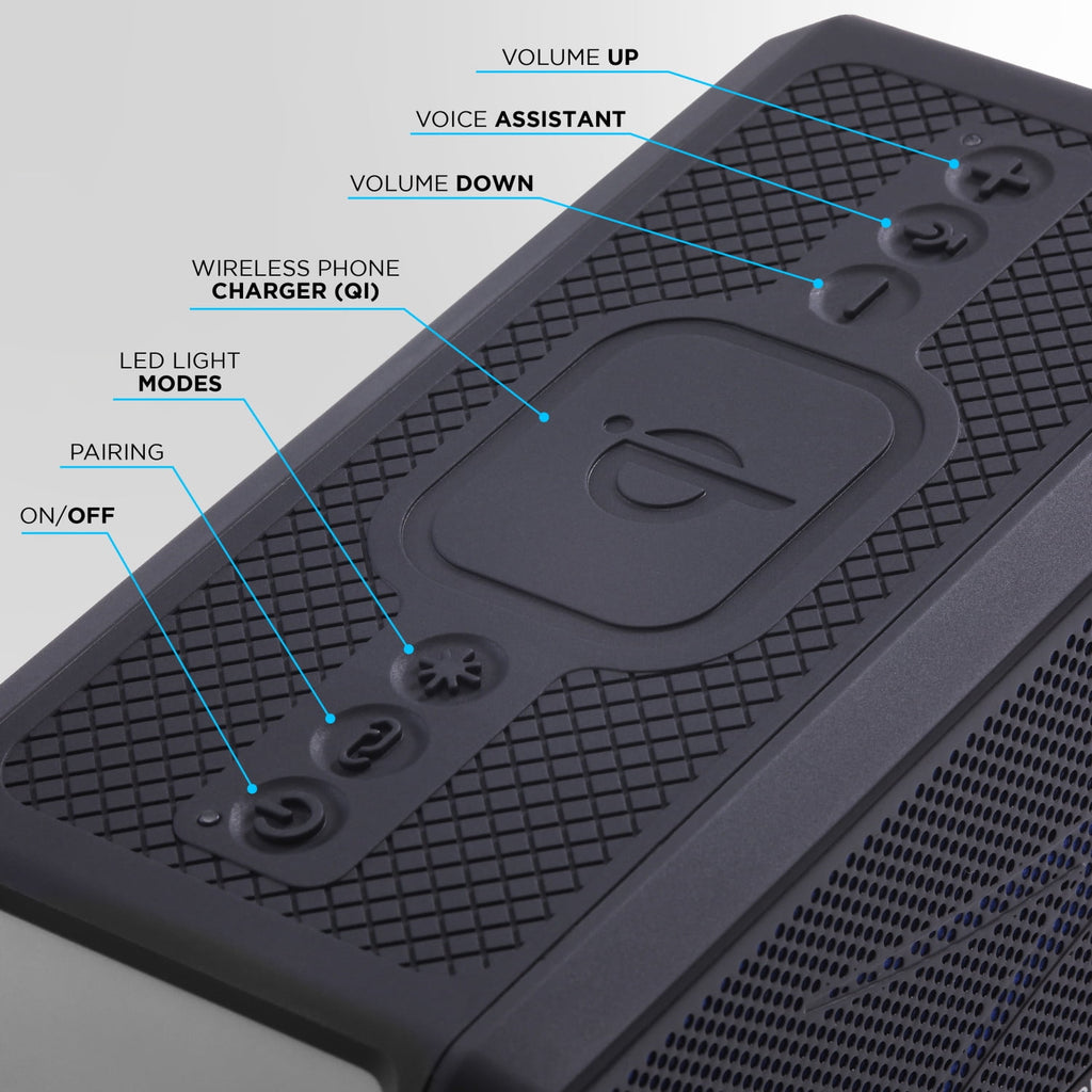 Altec Lansing HydraBlast 2.0 EverythingProof™ Bluetooth Speaker, IP67 Waterproof, 20H Battery, Qi Wireless & USB Charging, LED Lights, Party Sync, 100ft Range