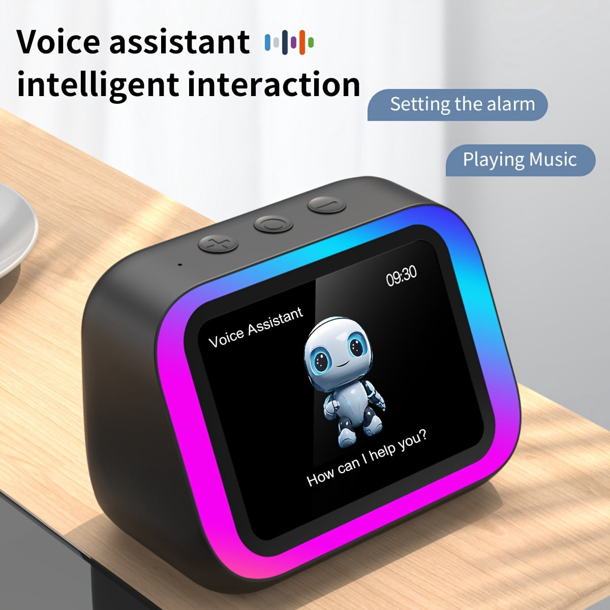 Smart Alarm Clock with Wireless Speaker, AI Voice Assistant, HD Display, RGB Light, Call Function, Stereo Sound, Period Tracker, 2000mAh Battery, Portable Bedside Digital Clock