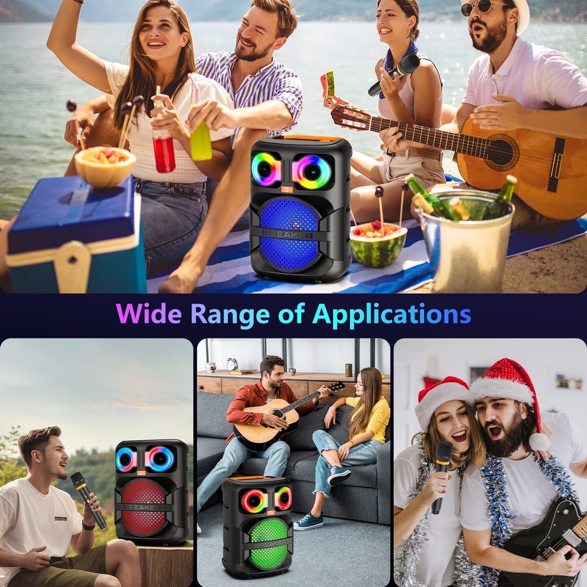 JYX Party Speaker, Portable Speaker Bluetooth with Rgb Lights for Outdoor/ Home Singing Party, Colorful Eagle Eye Led Lights, T28-T