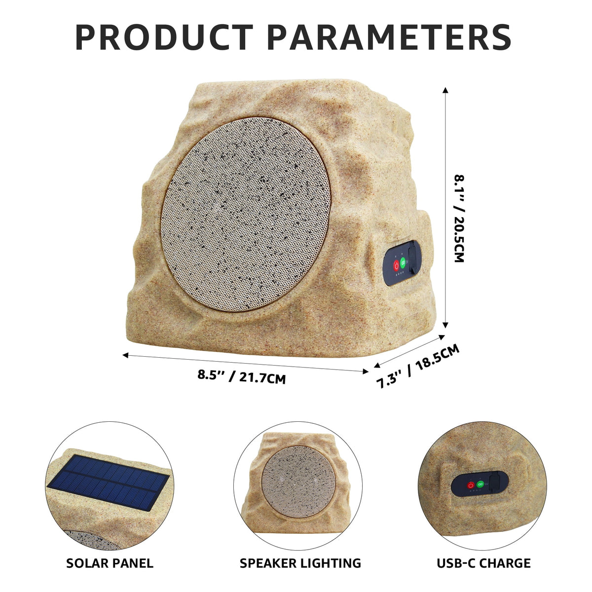 NiceBuy Outdoor Waterproof Solar Powered Bluetooth Rock Speakers with TWS Pairing and RGB Lights, 2 Pack