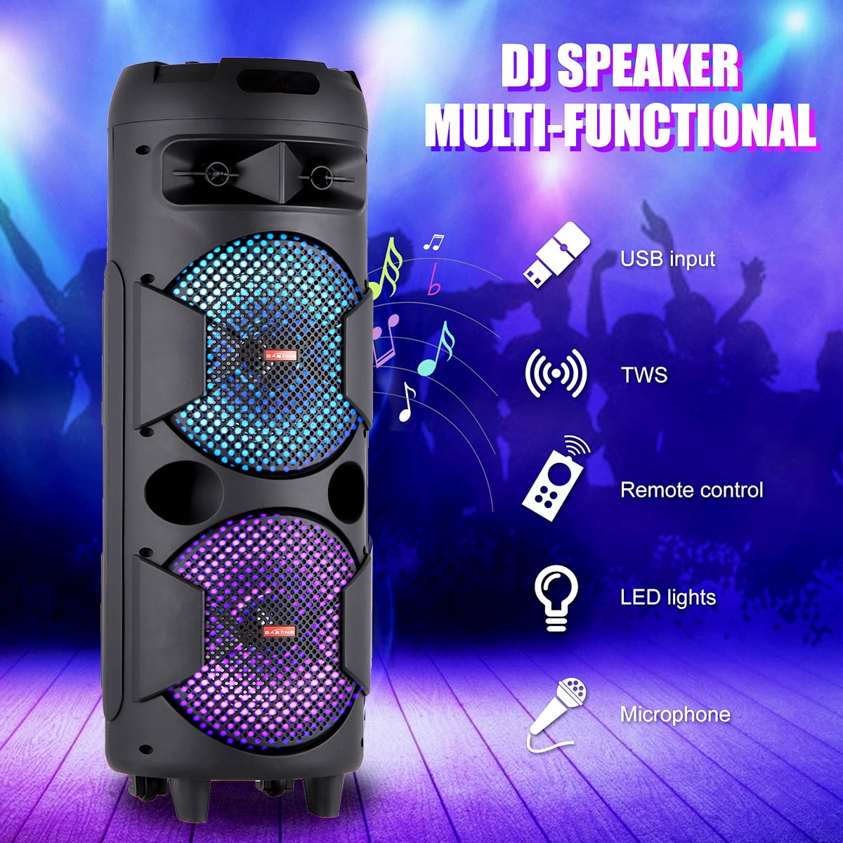 RIDWIND 4000W Peak Power Bluetooth Speakers Portable Wireless Speaker with Double 6.5 inch Subwoofer Heavy Bass,FM Radio, Microphone, Lights, Remote Control TWS Stereo Sound System Speaker
