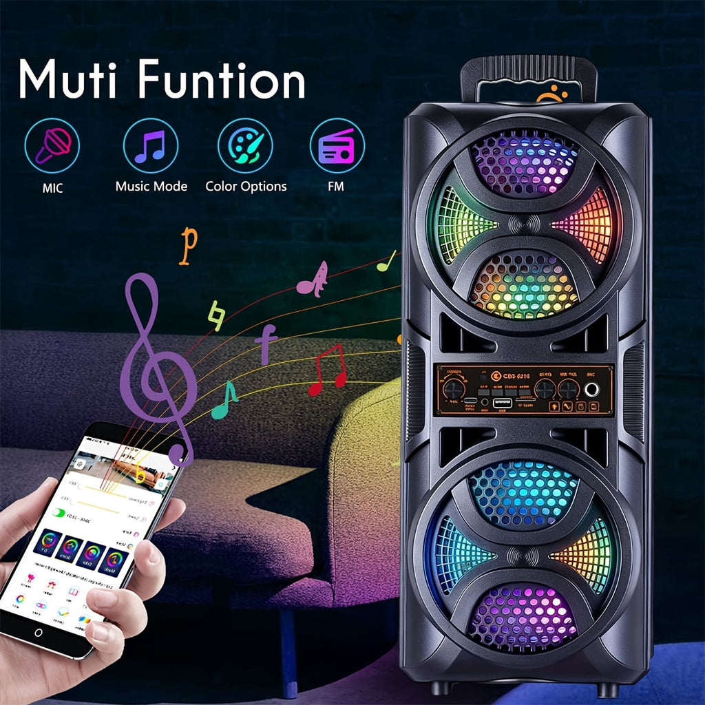 Portable Large Speaker with Subwoofer & Microphone for Karaoke, BT/USB/TF/AUX/FM/TWS Compatible, USB PartyBox with LED, for Parties, Theater, Ideal Gift for Birthdays & Christmas