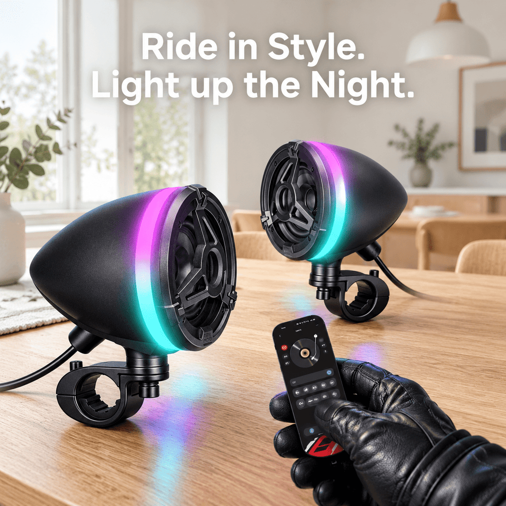 Portable Speakers, 3-inch Full Range Sound System with 50W RMS, IP66 Waterproof, Sync for Group Rides
