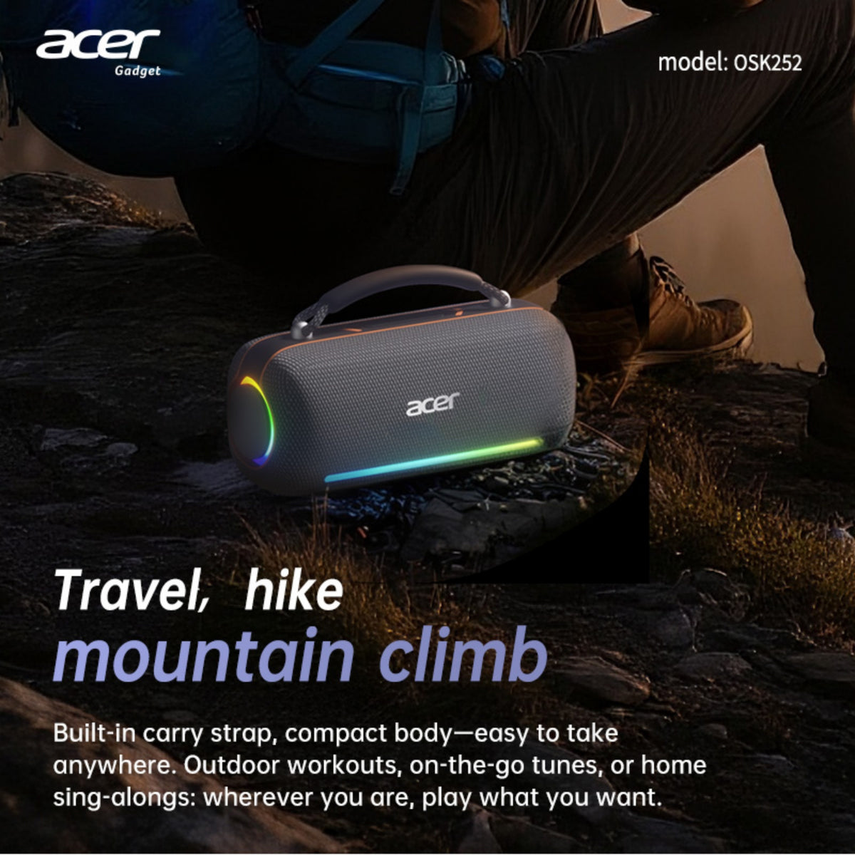 Acer Portable Bluetooth Speakers Waterproof with Stereo Sound Wireless Handheld, for Home Outdoors Travel