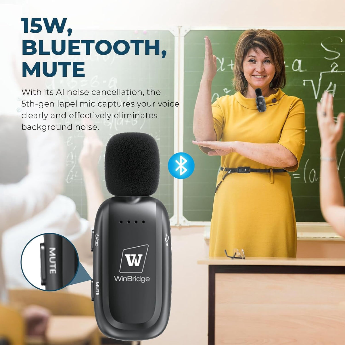 HW HAOWORKS Wireless Voice Amplifier for Teachers - Lapel Mic System Saves Your Voice | 15W Portable PA System with Bluetooth, 12H+ Battery, Auto-Pairing | No Headset, Ultra-Light 18.3g Clip Mic W005
