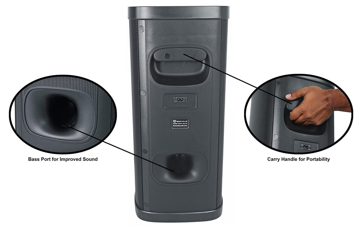 (2) Rockville BASS PARTY 65 V2 Rechargeable LED Wireless Link Bluetooth Speakers