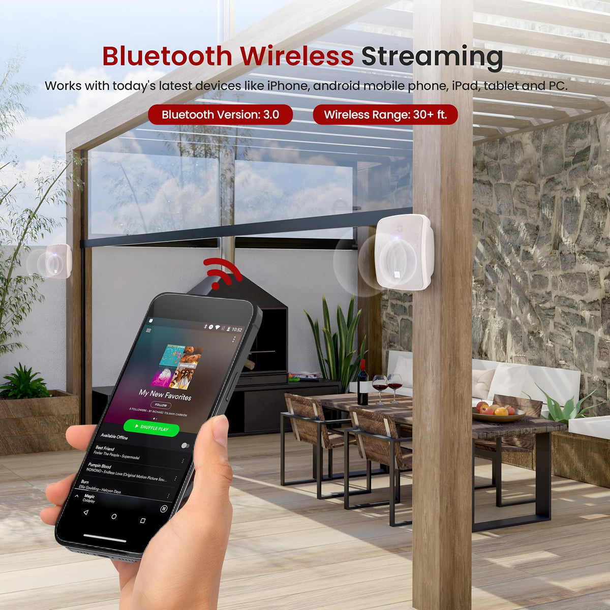 PYLE PDWR54BTW - Waterproof & Bluetooth 5.25'' Indoor / Outdoor Speaker System, 600 Watt, White