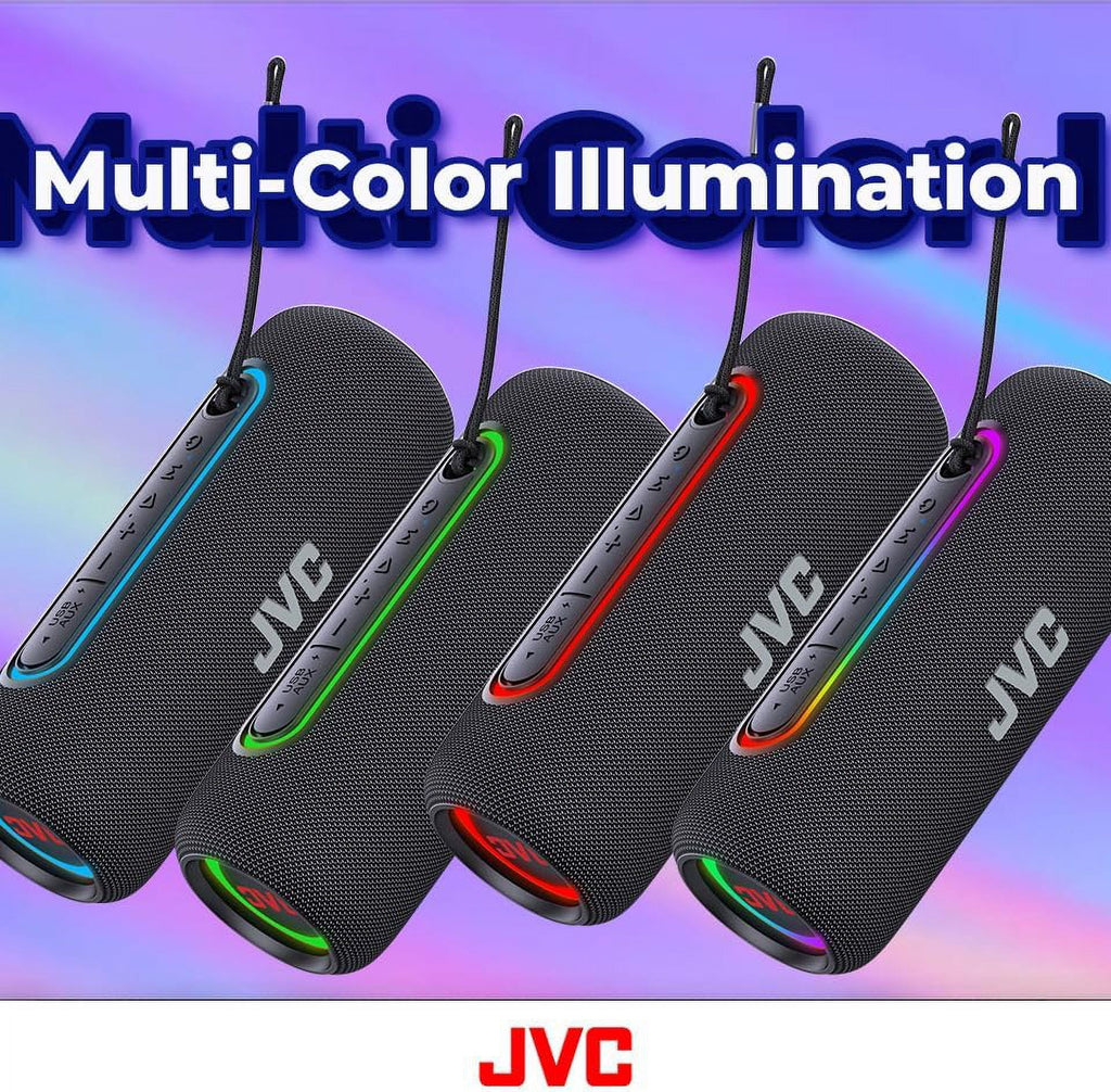 JVC Illuminated Portable Wireless Speaker with 20W max outputs, Dynamic Sound, Bluetooth 5.0, TWS Capability, USB-C, IPX5, AUX in, up to 5-Hour Battery Life - SPPA5BTG (Green)