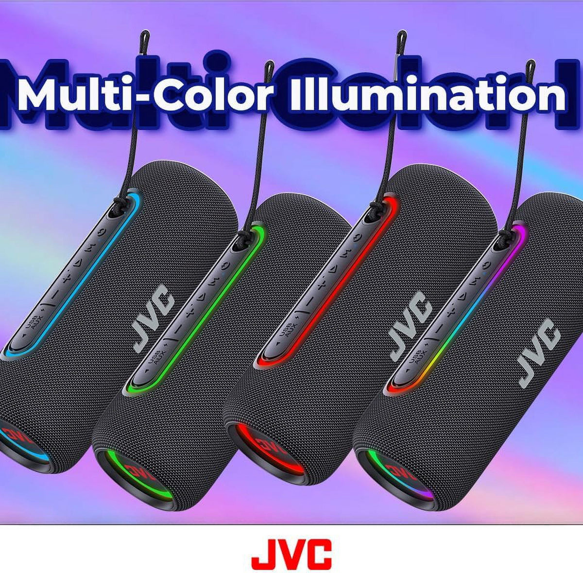 JVC Illuminated Portable Wireless Speaker with 20W max outputs, Dynamic Sound, Bluetooth 5.0, TWS Capability, USB-C, IPX5, AUX in, up to 5-Hour Battery Life - SPPA5BTG (Green)