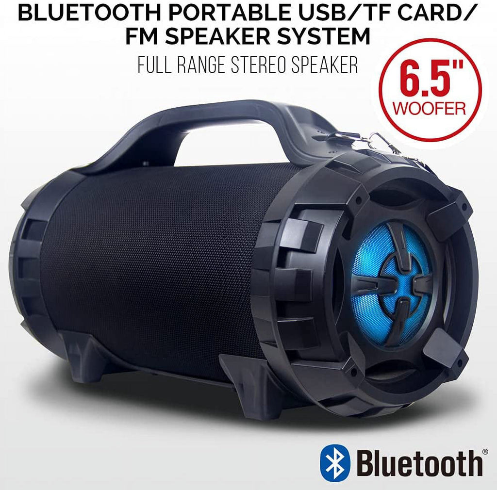 Wireless Portable Boom Box Stereo High Performance Bluetooth Speaker , NFC, USB Recording, Rechargeable Battery, LED Lights, AUX Input, FM Radio, MP3 System, Mic/Guitar Input w. Strap