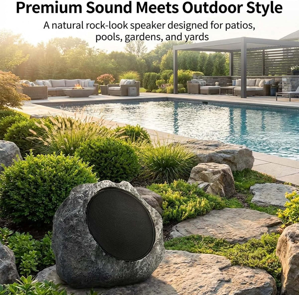Solar Powered Rock Speakers, Outdoor Waterproof Bluetooth Stereo | High-Efficiency Solar & USB Charging, Realistic Resin Stone Design for Patio Garden Yard, 1 Piece, Dark Gray