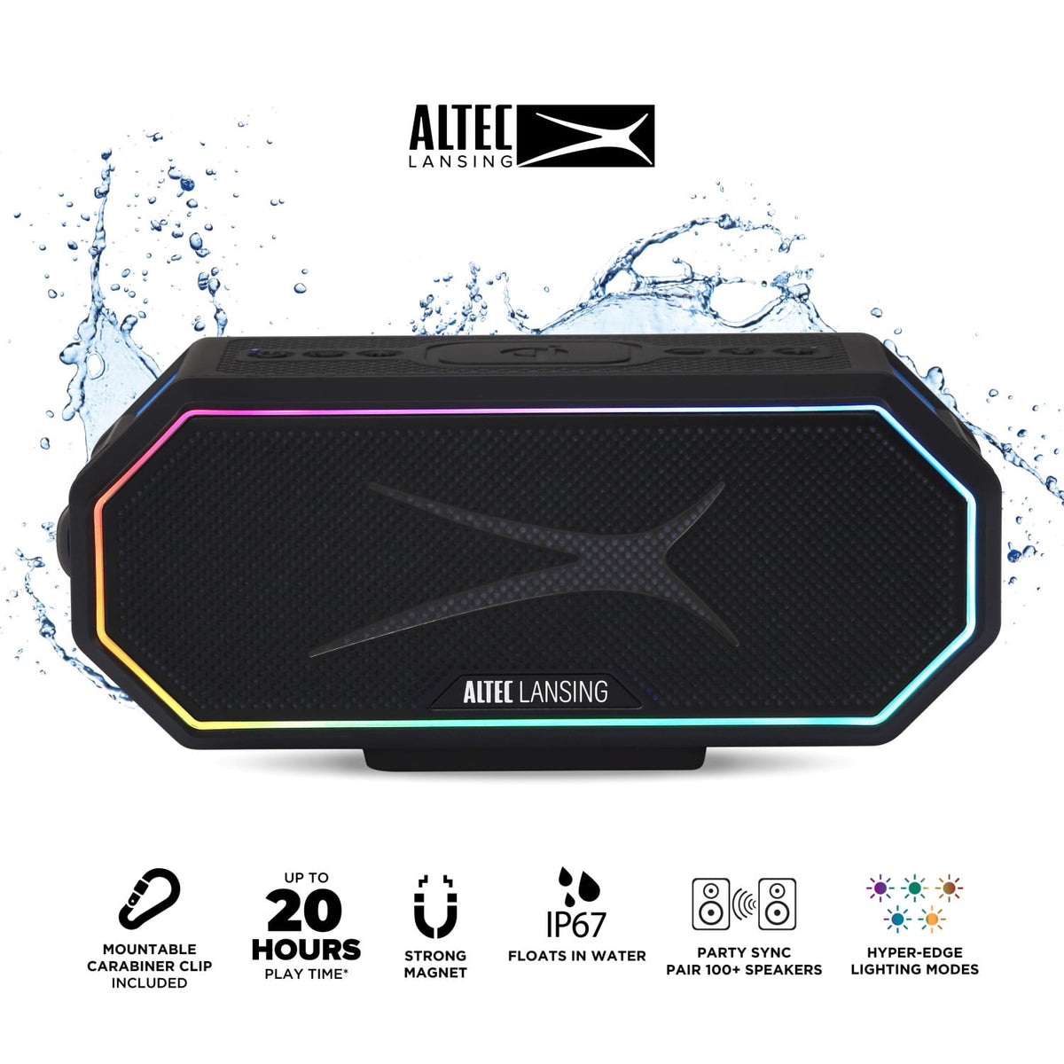 Altec Lansing Hydra Blast 2.0 LED Lighting Floatable Waterproof Wireless Magnetic Bluetooth Portable Speaker
