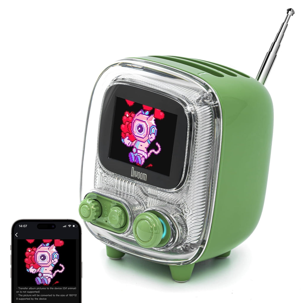 Divoom Tivoo-2 Portable Bluetooth Speaker with FM Radio, Pixelart Retro Mini Wireless Speaker, Vintage Green