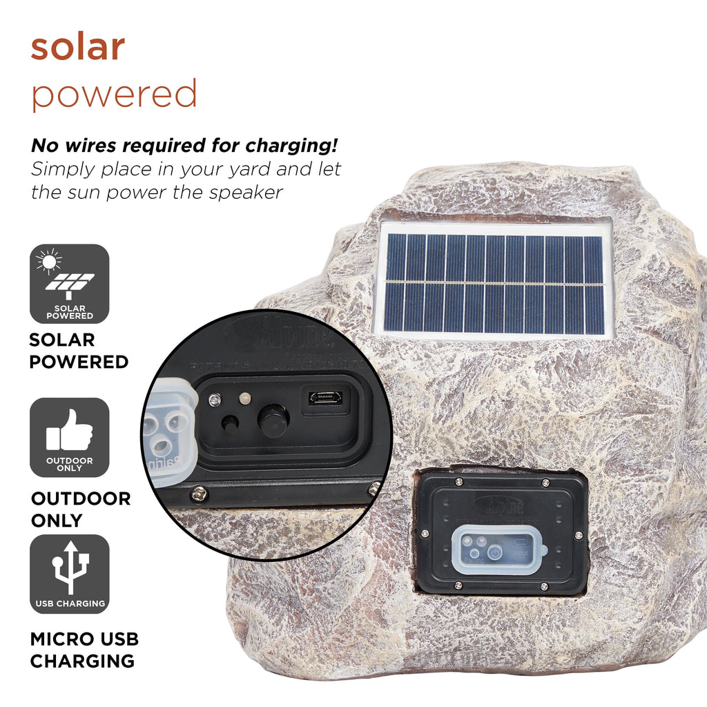 Alpine Corporation Waterproof Bluetooth Solar-Powered Outdoor Wireless Rock Speakers, Set of 2