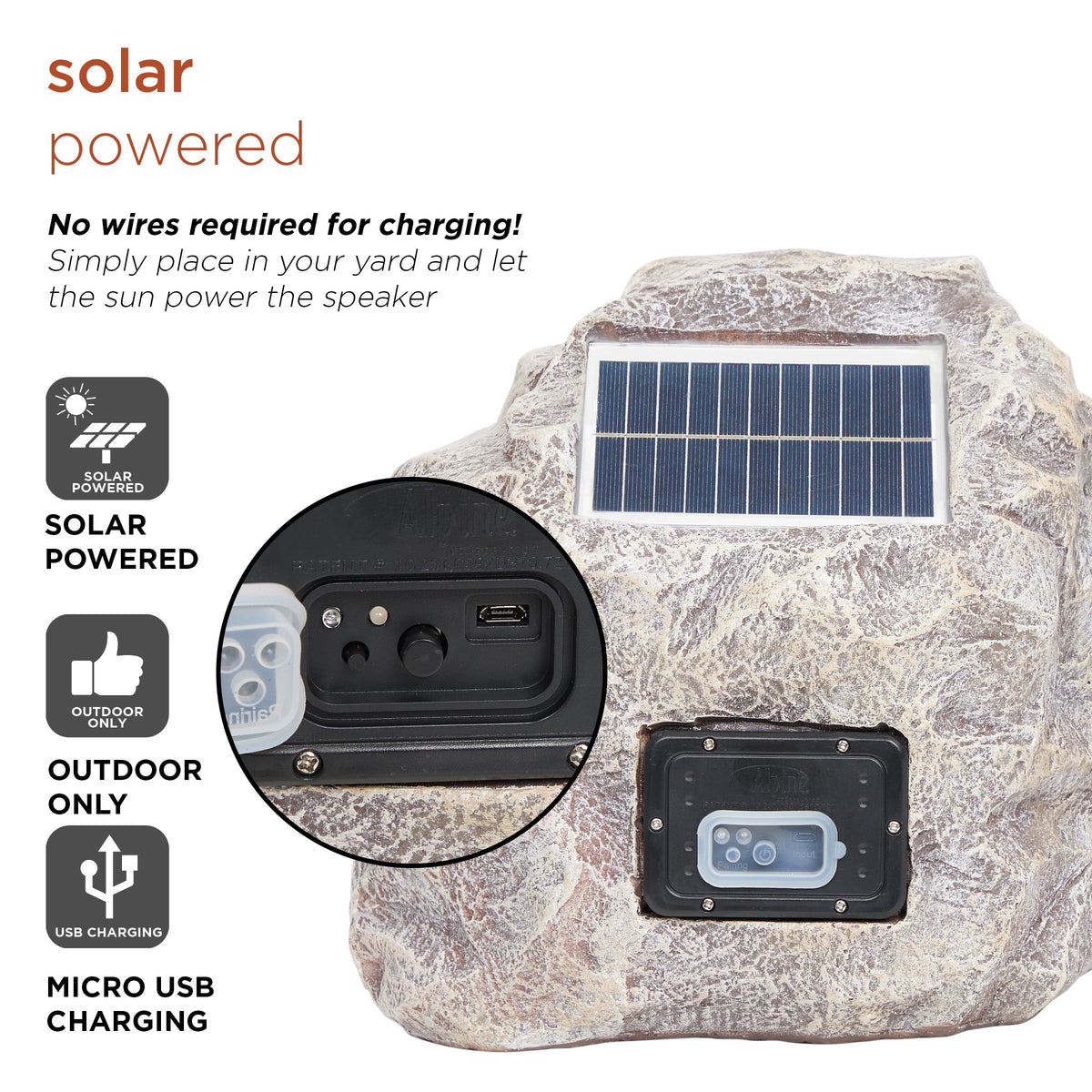 Alpine Corporation Waterproof Bluetooth Solar-Powered Outdoor Wireless Rock Speakers, Set of 2