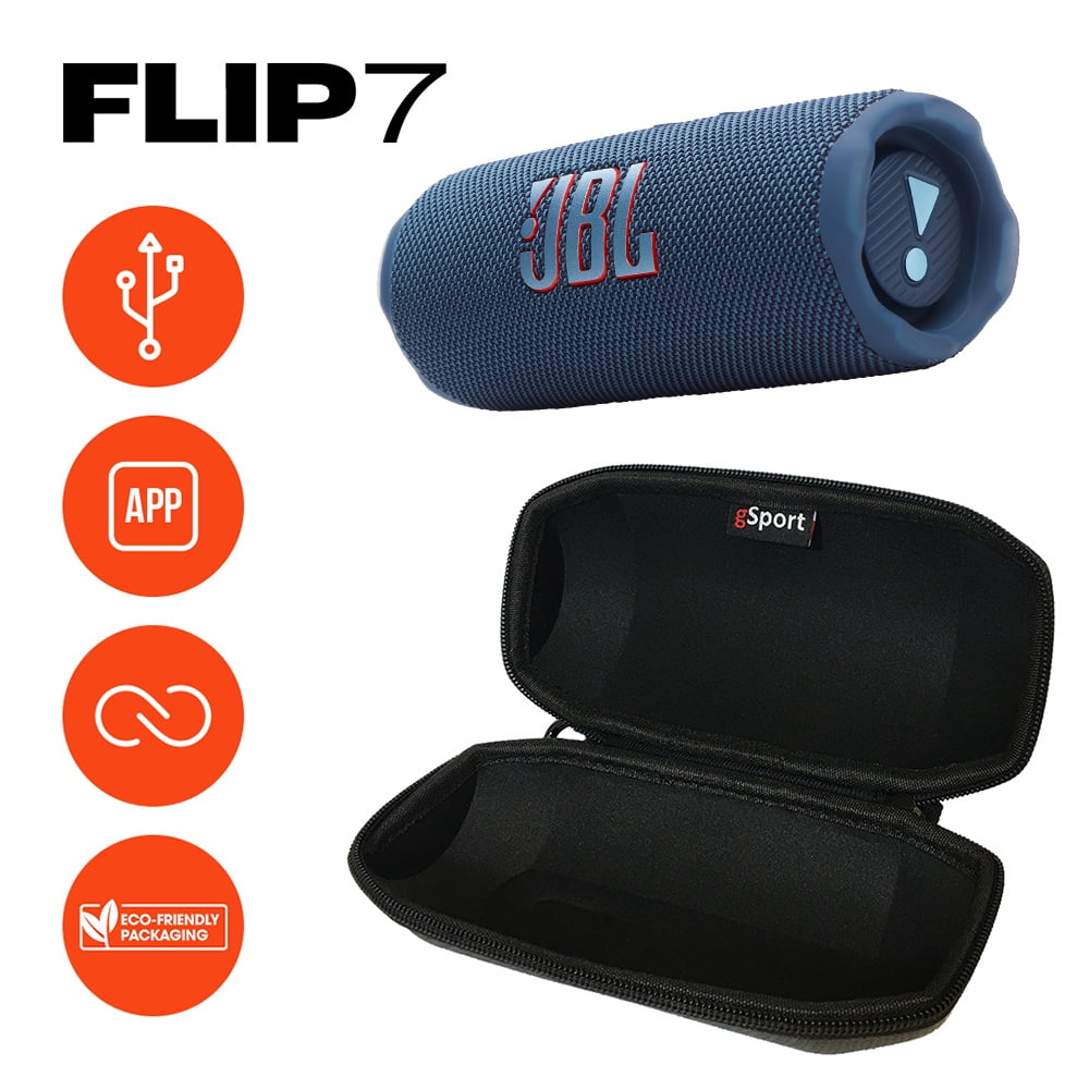 JBL FLIP 7 Waterproof Portable Speaker Bundle with gSport Carbon Fiber Case (Black)
