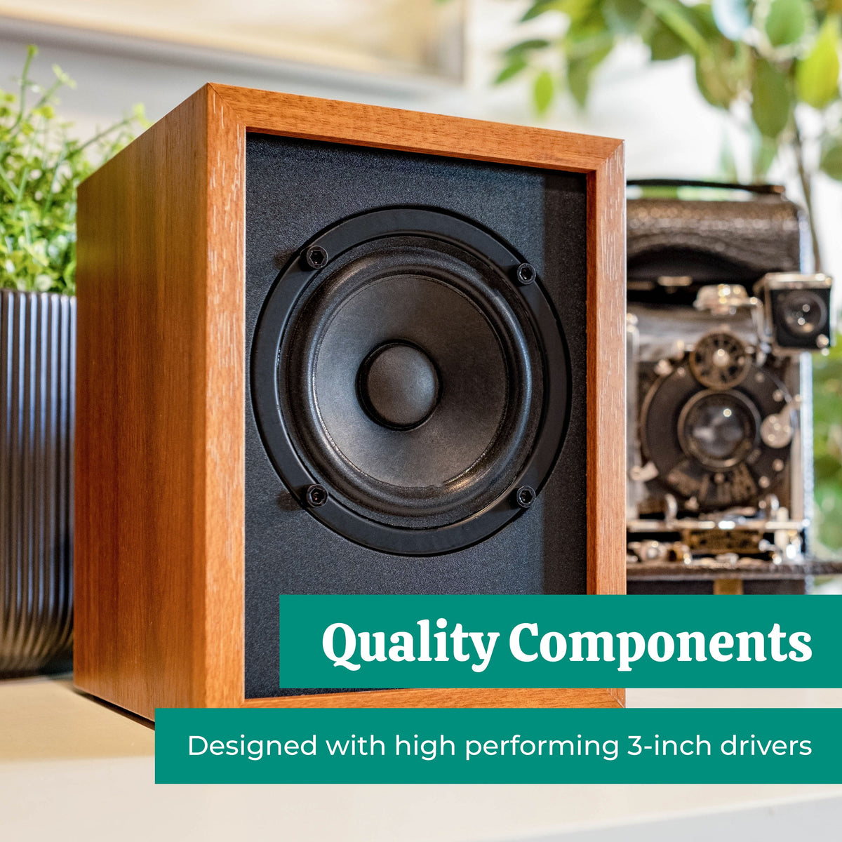 Electrohome Huntley Powered Bookshelf Speakers with Built-in Amplifier and 3" Drivers for Turntable, TV, PC and Wireless Music Streaming featuring Bluetooth 5, RCA and Aux (EB10B)