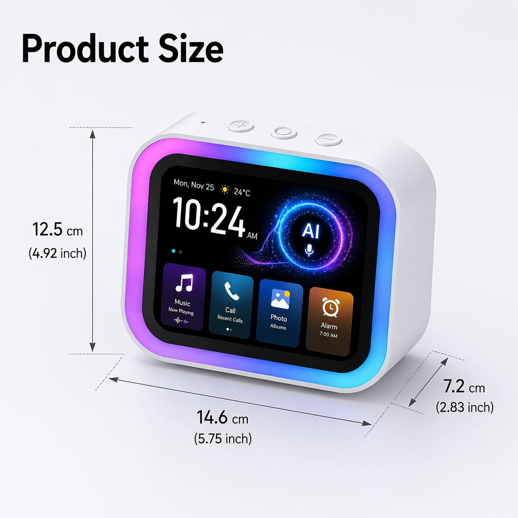 AI Smart Speaker with Large Screen Display, RGB Ambient Lighting, Hands-free Calling, Music Player, Voice-controlled Desktop Speaker, Suitable for Home/office/bedroom