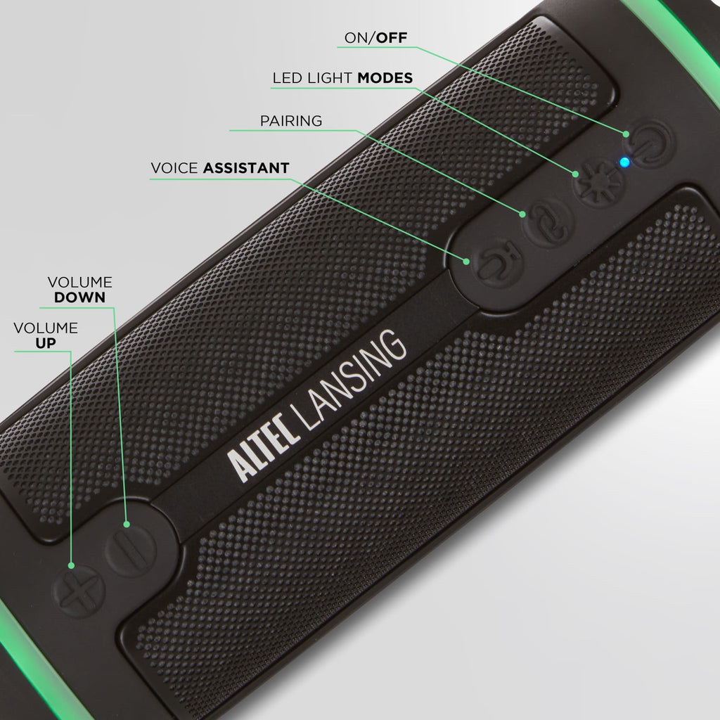 Altec Lansing HydraMOTION 2.0 Wireless Bluetooth Speaker, 16H Battery, RGB Lights, USB-C Quick Charge, IP67 Rated Waterproof Bluetooth Speaker, Mountable, Voice Assistant