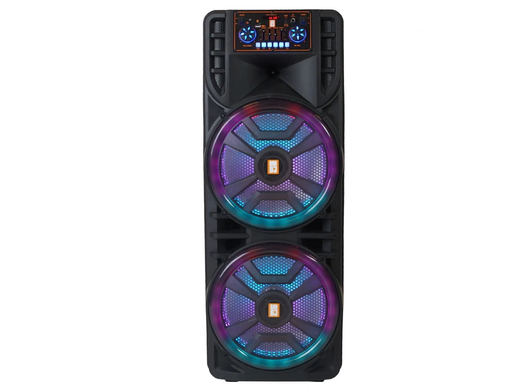 MR DJ NEWYORK 2.0 Dual 12" Rechargeable Portable Bluetooth Karaoke Speaker Party Flame Lights with 2 Wireless Microphone TWS USB FM Radio